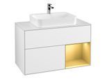 Villeroy und Boch Finion Waschtischunterschrank G371HFGF 100cm, Abdeckplatte white matt, Emotion, Regal rechts Gold matt, Glossy white lacquer