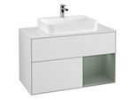 Villeroy und Boch Finion Waschtischunterschrank G371GMMT 100cm, Abdeckplatte white matt, Emotion, Regal rechts Olive Matt Lacquer, White matt lacquer