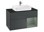Villeroy und Boch Finion Waschtischunterschrank G372GMHG 100cm, Abdeckplatte black matt, Emotion, Regal rechts Olive Matt Lacquer, Midnight Blue Matt Lacquer