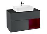 Villeroy und Boch Finion Waschtischunterschrank G372HBHG 100cm, Abdeckplatte black matt, Emotion, Regal rechts Peony, Midnight Blue Matt Lacquer
