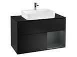 Villeroy und Boch Finion Waschtischunterschrank G372HGPD 100cm, Abdeckplatte black matt, Emotion, Regal rechts Midnight Blue Matt Lacquer, Black matt lacquer