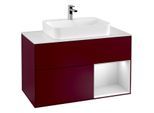 Villeroy und Boch Finion Waschtischunterschrank F371MTHB 100cm, Abdeckplatte white matt, Regal rechts White matt lacquer, Peony Matt