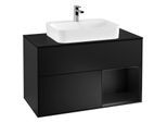 Villeroy und Boch Finion Waschtischunterschrank F372PDPD 100cm, Abdeckplatte black matt, Regal rechts Black matt lacquer, Black matt lacquer