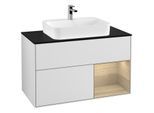 Villeroy und Boch Finion Waschtischunterschrank F372PCMT 100cm, Abdeckplatte black matt, Regal rechts Oak Veneer, White matt lacquer