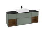 Villeroy und Boch Finion Waschtischunterschrank G452GNGM 160cm, Abdeckplatte black matt, Emotion, Regale Walnut veneer, Olive Matt Lacquer