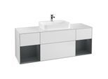 Villeroy und Boch Finion Waschtischunterschrank F451HGMT 160x60,3cm, Abdeckplatte white matt, Regale Midnight matt lacquer, White matt lacquer