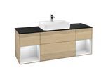 Villeroy und Boch Finion Waschtischunterschrank F452MTPC 160x60,3cm, Abdeckplatte black matt, Regale White matt lacquer, Oak Veneer