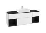 Villeroy und Boch Finion Waschtischunterschrank F452PDGF 160x60,3cm, Abdeckplatte black matt, Regale Black matt lacquer, Glossy white lacquer