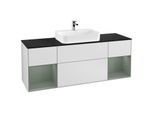 Villeroy und Boch Finion Waschtischunterschrank F452GMMT 160x60,3cm, Abdeckplatte black matt, Regale Olive matt lacquer, White matt lacquer