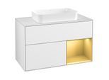 Villeroy und Boch Finion Waschtischunterschrank F251HFGF 100x60,3cm, Abdeckplatte white matt, Regal rechts Gold matt, Glossy white lacquer