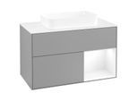 Villeroy und Boch Finion Waschtischunterschrank F251MTGK 100x60,3cm, Abdeckplatte white matt, Regal rechts White matt lacquer, Anthracite matt