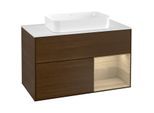 Villeroy und Boch Finion Waschtischunterschrank F251PCGN 100x60,3cm, Abdeckplatte white matt, Regal rechts Oak Veneer, Walnut veneer