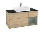 Villeroy und Boch Finion Waschtischunterschrank G422GMPC 120cm, Abdeckplatte black matt, Emotion, Regal rechts Olive matt, Oak Veneer