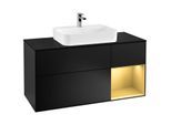 Villeroy und Boch Finion Waschtischunterschrank F422HFPD 120cm, Abdeckplatte black matt, Regal rechts Gold matt, Black matt lacquer
