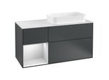 Villeroy und Boch Finion Waschtischunterschrank F271MTHG 120cm, Abdeckplatte white matt, Regal links White matt lacquer, Midnight Blue Matt Lacquer