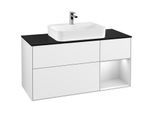Villeroy und Boch Finion Waschtischunterschrank F422MTGF 120cm, Abdeckplatte black matt, Regal rechts White matt lacquer, Glossy white lacquer