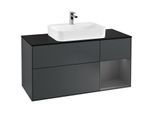 Villeroy und Boch Finion Waschtischunterschrank F422GKHG 120cm, Abdeckplatte black matt, Regal rechts Anthracite matt, Midnight Blue Matt Lacquer