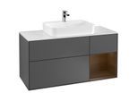 Villeroy und Boch Finion Waschtischunterschrank G421GNGK 120cm, Abdeckplatte white matt, Emotion, Regal rechts Walnut veneer, Anthracite matt