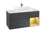 Villeroy und Boch Finion Waschtischunterschrank G421HFHG 120cm, Abdeckplatte white matt, Emotion, Regal rechts Gold matt, Midnight Blue Matt Lacquer
