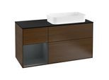 Villeroy und Boch Finion Waschtischunterschrank F272HGGN 120cm, Abdeckplatte black matt, Regal links Midnight Blue Matt Lacquer, Walnut veneer