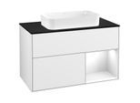 Villeroy und Boch Finion Waschtischunterschrank G252GFGF 100cm, Abdeckplatte black matt, Emotion, Regal rechts Glossy white lacquer, Glossy white lacquer