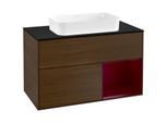 Villeroy und Boch Finion Waschtischunterschrank G252HBGN 100cm, Abdeckplatte black matt, Emotion, Regal rechts Peony, Walnut veneer