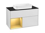 Villeroy und Boch Finion Waschtischunterschrank G242HFMT 100cm, Abdeckplatte black matt, Emotion, Regal links Gold matt, White matt lacquer