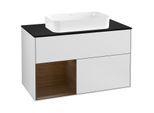 Villeroy und Boch Finion Waschtischunterschrank G242GNMT 100cm, Abdeckplatte black matt, Emotion, Regal links Walnut veneer, White matt lacquer