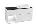 Villeroy und Boch Finion Waschtischunterschrank G272GFMT 120cm, Abdeckplatte black matt, Emotion, Regal links Glossy white lacquer, White matt lacquer