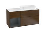 Villeroy und Boch Finion Waschtischunterschrank G271HGGN 120cm, Abdeckplatte white matt, Emotion, Regal links Midnight Blue Matt Lacquer, Walnut veneer