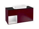 Villeroy und Boch Finion Waschtischunterschrank F292MTHB 120cm, Abdeckplatte black matt, Regal links White matt lacquer, Peony Matt