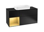 Villeroy und Boch Finion Waschtischunterschrank F292HFPD 120cm, Abdeckplatte black matt, Regal links Gold matt, Black matt lacquer