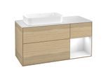 Villeroy und Boch Finion Waschtischunterschrank G281GFPC 120cm, Abdeckplatte white matt, Emotion, Regal rechts Glossy white lacquer, Oak Veneer