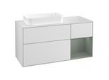 Villeroy und Boch Finion Waschtischunterschrank G281GMMT 120cm, Abdeckplatte white matt, Emotion, Regal rechts Olive Matt Lacquer, White matt lacquer