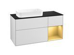 Villeroy und Boch Finion Waschtischunterschrank G282HFMT 120cm, Abdeckplatte black matt, Emotion, Regal rechts Gold matt, White matt lacquer
