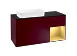 Villeroy und Boch Finion Waschtischunterschrank G282HFHB 120cm, Abdeckplatte black matt, Emotion, Regal rechts Gold matt, Peony Matt