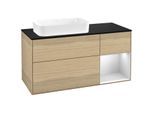 Villeroy und Boch Finion Waschtischunterschrank G282MTPC 120cm, Abdeckplatte black matt, Emotion, Regal rechts White matt lacquer, Oak Veneer
