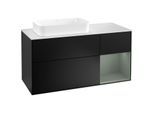 Villeroy und Boch Finion Waschtischunterschrank F281GMPD 120cm, Abdeckplatte white matt, Regal rechts Olive Matt Lacquer, Black matt lacquer