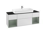 Villeroy und Boch Finion Waschtischunterschrank G212GMMT 160cm, Abdeckplatte black matt, Emotion, Regale Olive matt lacquer, White matt lacquer