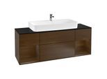 Villeroy und Boch Finion Waschtischunterschrank G212GNGN 160cm, Abdeckplatte black matt, Emotion, Regale Walnut veneer, Walnut veneer