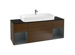 Villeroy und Boch Finion Waschtischunterschrank G212HGGN 160cm, Abdeckplatte black matt, Emotion, Regale Midnight matt lacquer, Walnut veneer