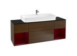 Villeroy und Boch Finion Waschtischunterschrank G212HBGN 160cm, Abdeckplatte black matt, Emotion, Regale Peony matt lacquer, Walnut veneer