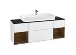 Villeroy und Boch Finion Waschtischunterschrank F212GNGF 160cm, Abdeckplatte black matt, Regale Walnut veneer, Glossy white lacquer