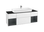 Villeroy und Boch Finion Waschtischunterschrank F212HGGF 160cm, Abdeckplatte black matt, Regale Midnight matt lacquer, Glossy white lacquer