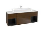 Villeroy und Boch Finion Waschtischunterschrank G211PDGN 160cm, Abdeckplatte white matt, Emotion, Regale Black matt lacquer, Walnut veneer