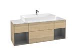 Villeroy und Boch Finion Waschtischunterschrank F211GKPC 160cm, Abdeckplatte white matt, Regale Anthracite matt lacquer, Oak Veneer
