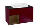Villeroy und Boch Finion Waschtischunterschrank F242GNHB 100x60,3cm, Abdeckplatte black matt, Regal links Walnut veneer, Peony Matt