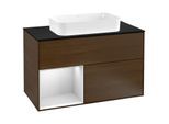 Villeroy und Boch Finion Waschtischunterschrank F242MTGN 100x60,3cm, Abdeckplatte black matt, Regal links White matt lacquer, Walnut veneer