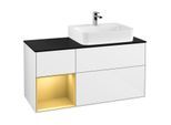 Villeroy und Boch Finion Waschtischunterschrank F142HFGF 120cm, Abdeckplatte Glass Black Matt, Regal links Gold matt, Glossy white lacquer