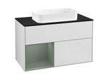Villeroy und Boch Finion Waschtischunterschrank F242GMMT 100x60,3cm, Abdeckplatte black matt, Regal links Olive Matt Lacquer, White matt lacquer